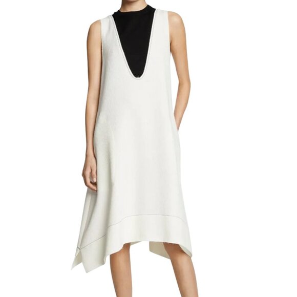 NWT PROENZA SCHOULER WHITE LABEL Ribbed Bi-Color Dress in White - size 2 - Picture 1 of 7
